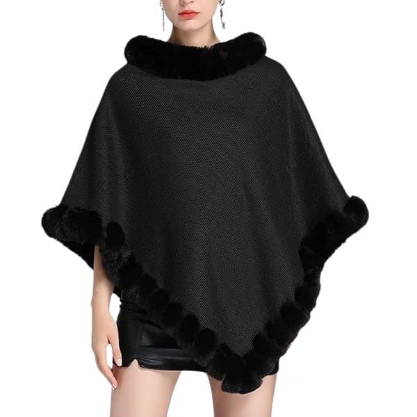 Poncho - Winter - Faux Fur Trim