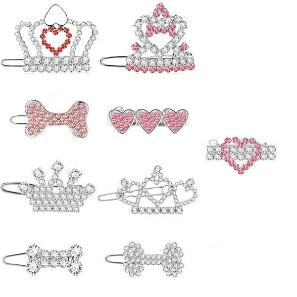 9-Piece Dog Crown Hair Clips Pet Crystal Rhinestone Hair Clips