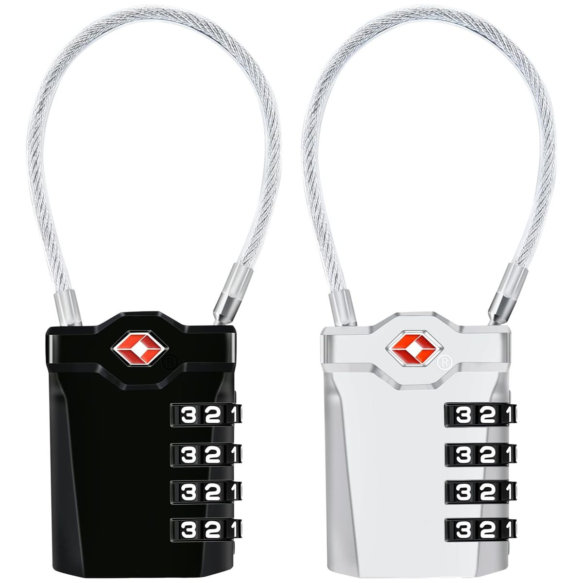 2 Piece TSA Luggage Locks with 14cm Flexible Cable, Lock Security Travel Lock