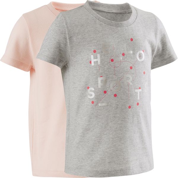 Domyos 100 Short-Sleeved Baby Gym T-Shirt Twin-Pack - Grey &amp; Pink