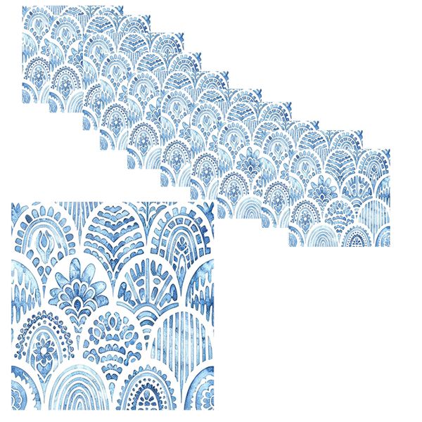 12Pieces Peel And Stick Window Films, Blue White Moroccan Tile Glass Decals