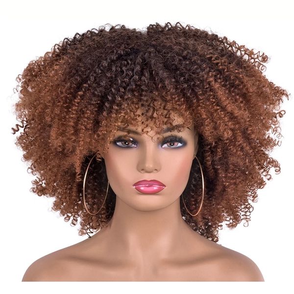 Toy Cosplay Beauty Afro Kinky Curly Wig with Bangs Costume Party 35cm
