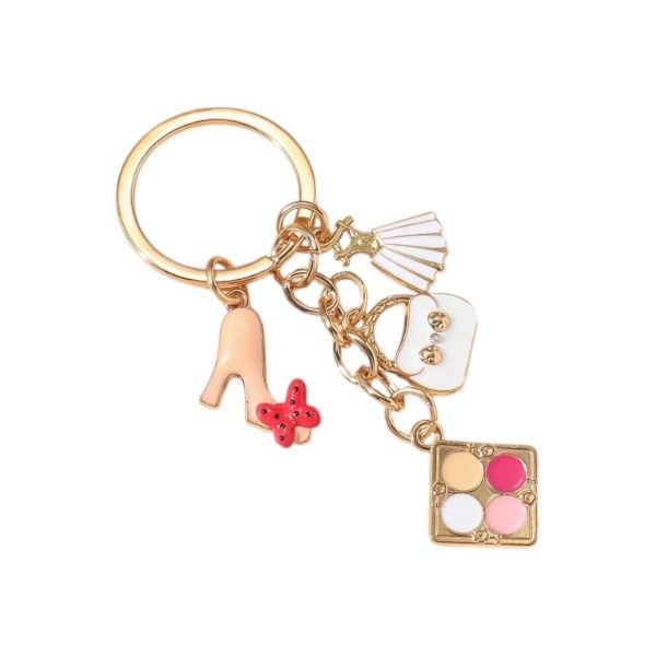 Feminine Keychain With Various Fashion and Makeup Charms - Multicolor