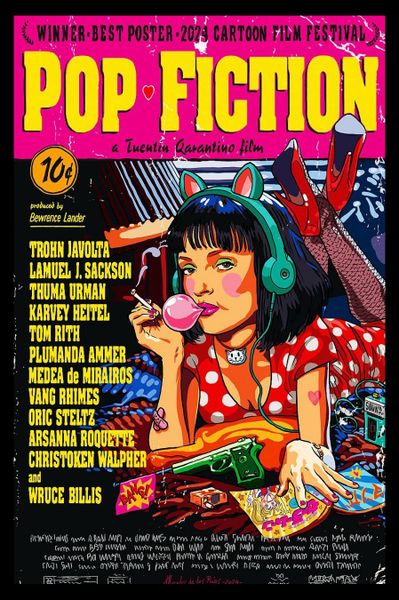 Pop Culture Fiction (Pulp Fiction) Poster with Black Frame