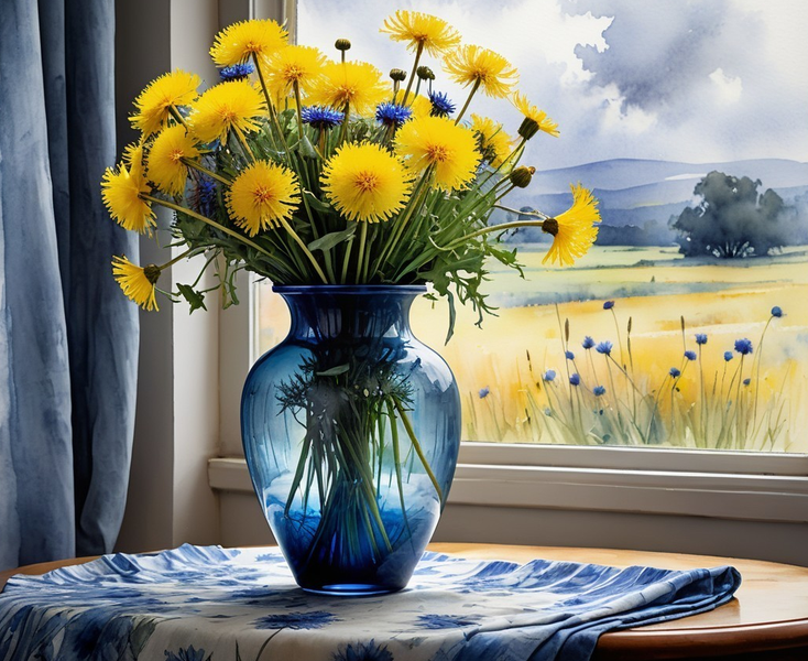 Modern Canvas Wall Art Home Decor - Yellow &amp; Blue Flowers