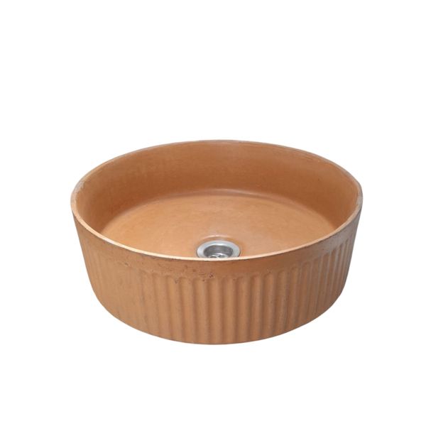 The Pangolin Burnt Orange Concrete Round Ribbed Basin/Sink 36 x 11.5cm