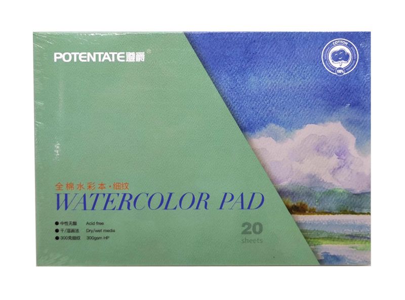 Potentate 300gsm 100% Cotton Hot-Pressed Watercolour Block - 13,5 x 19cm