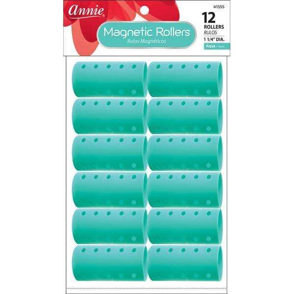 Annie Magnetic Rollers 1 1/4In 12Ct Aqua- 4 Pack