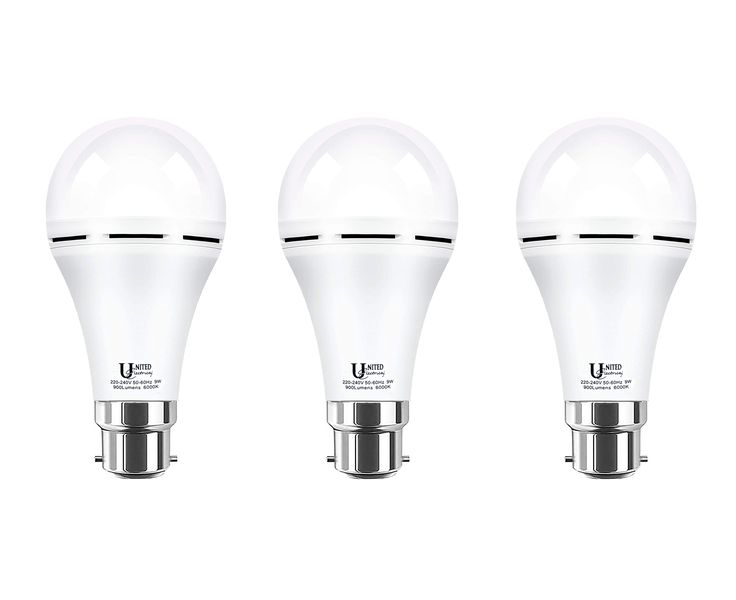 3 x Rechargeable LED Emergency Bulb-Daylight (9W-BASE:B22).Battery Operated