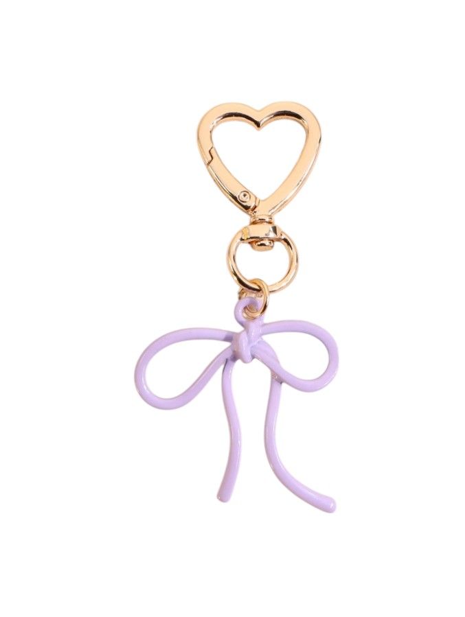 Pastel Bow Charm Keychain With Gold-Tone Heart Clip