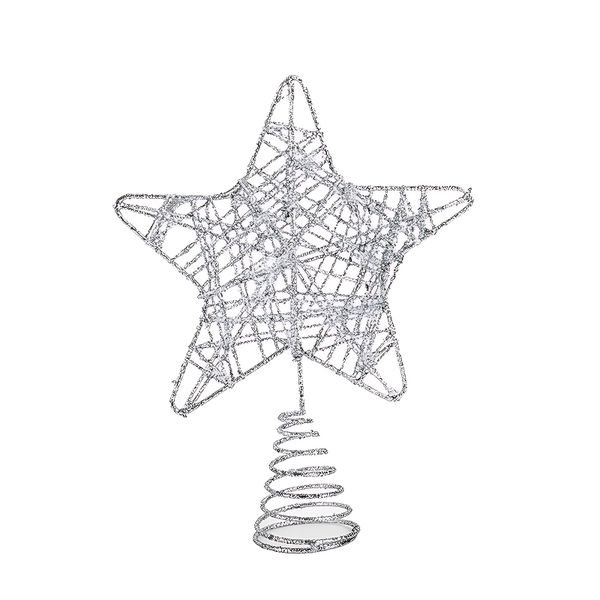 Christmas Decoration Iron Glitter Christmas Tree Top Ornament - Silver 15cm