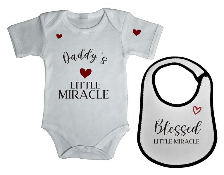 Daddy's little Miracle baby grow &amp; bib combo