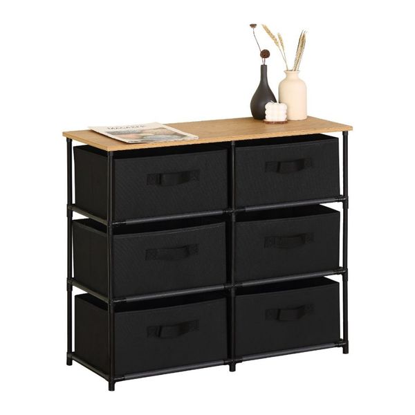 Bragg Essential Fabric Chest of Drawers (6 Drawer), Oak &amp; Black