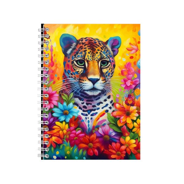 Jaguar With Daisies Colorful Neon Notebook Gift Idea A4 Notepad Pad 73