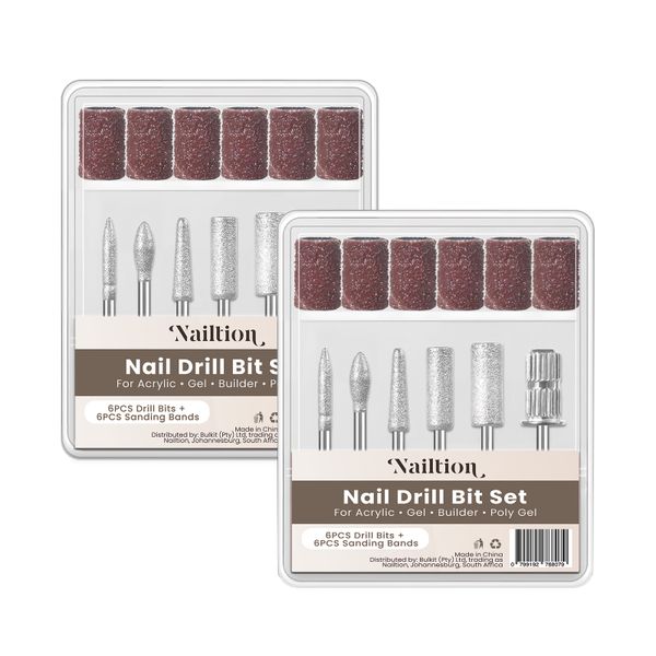 Nail Drill Bits Set of 2 - 6 Nail Bits + Sanding Bands for Gel Removal
