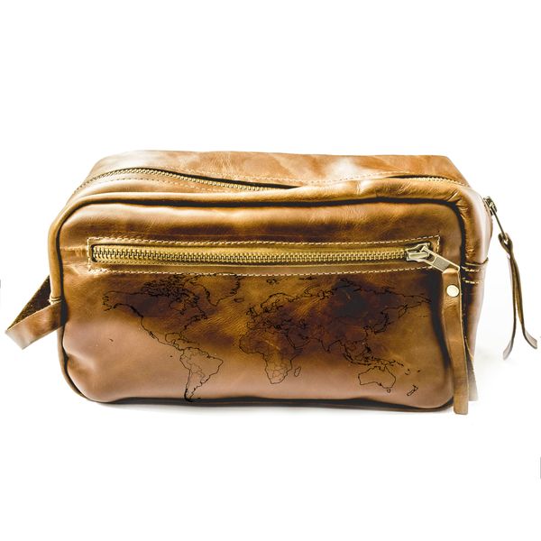 Genuine Leather Toiletry Bag - Front Zip - World
