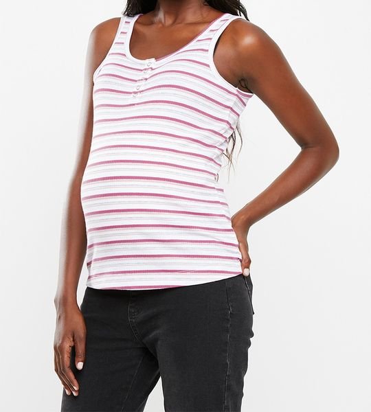 Women's Cotton On Maternity Henley Sleeveless Tank Top - Pink &amp; White
