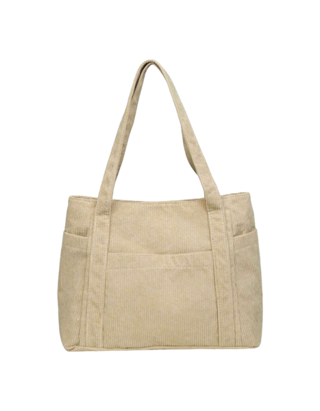 Simple Corduroy Large Capacity Shopping Tote Bag - Beige