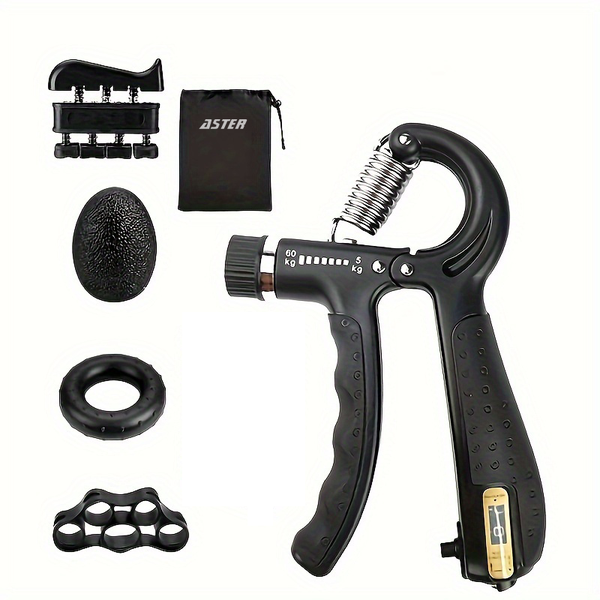 Aster Hand Grip Strength Trainer Workout Training Kit (5 Pieces) - Black