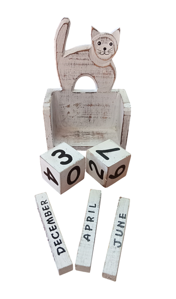Cat Wooden Calendar - White Wash