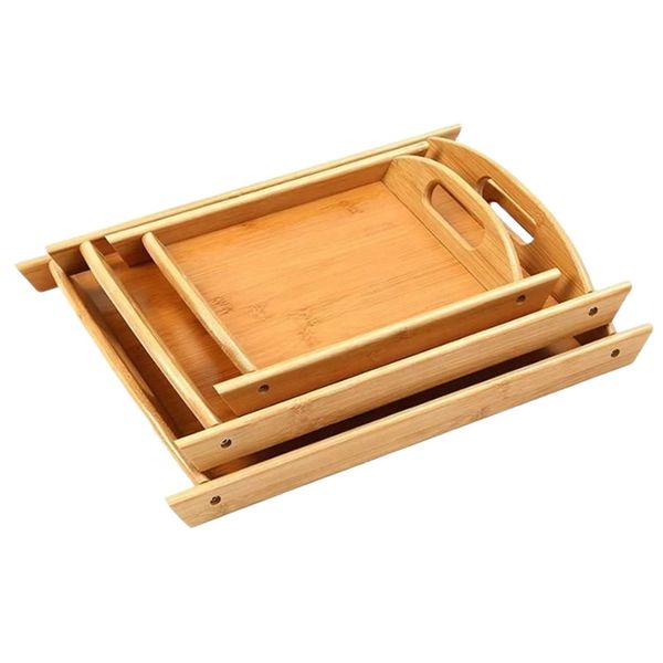 Set of 3 Bamboo Serving Tray with Cut Out Handles