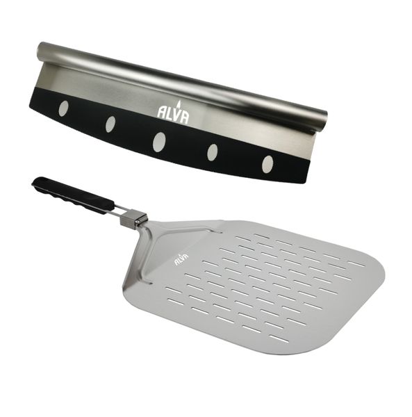 Alva 2Pc Pizza Set - Metal Pizza Peel &amp; Cutter Set