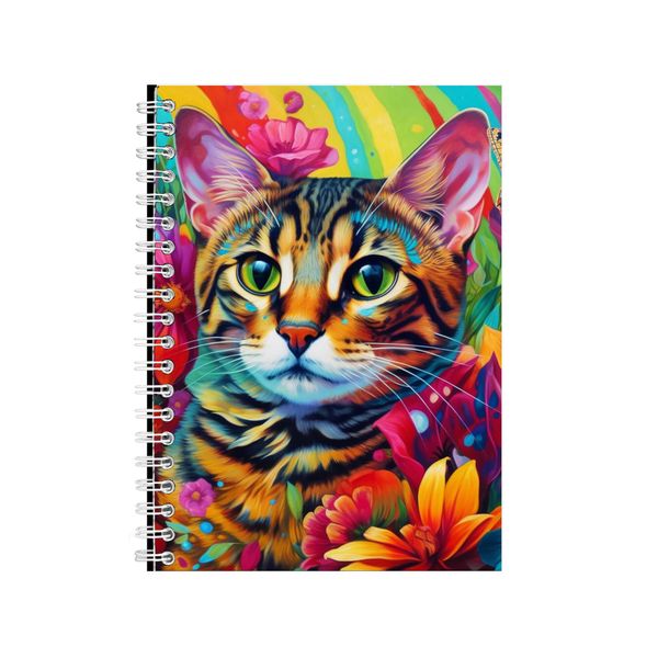 Orchids Background Bengal Cat Neon Notebook Gift Idea A4 Notepad Pad 75