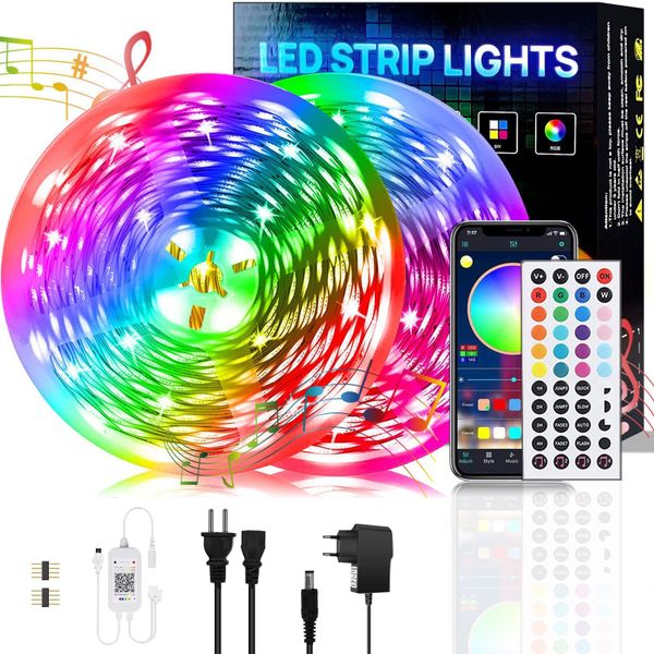 Bluetooth LED Strip Lights Kit (20m)App &amp; Remote Controlled RGB 5050 Lights