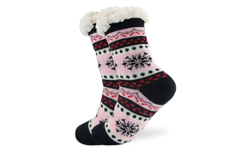 Ladies Fluffy Slipper Socks -Winter Non-Slip Fleece Warm Slipper Socks - bc