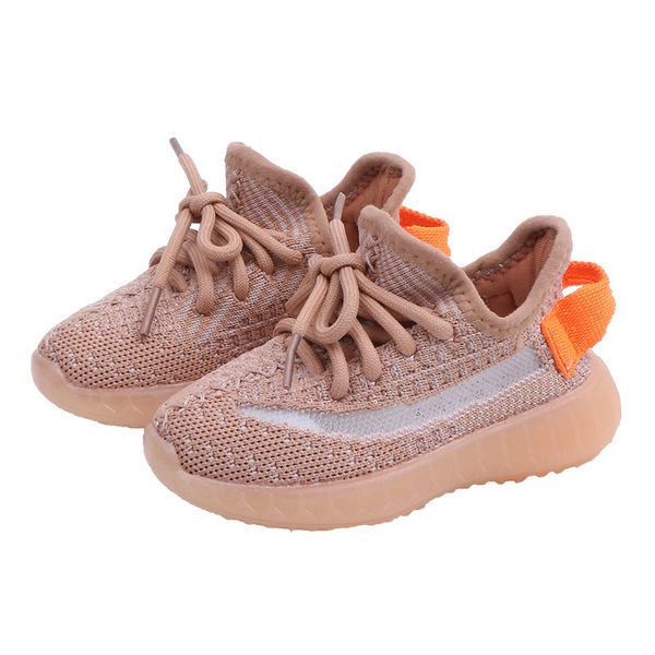 Olive Tree-Kids Glow In The Dark Non-Slip Sole Laced Knit Sneakers-Orange