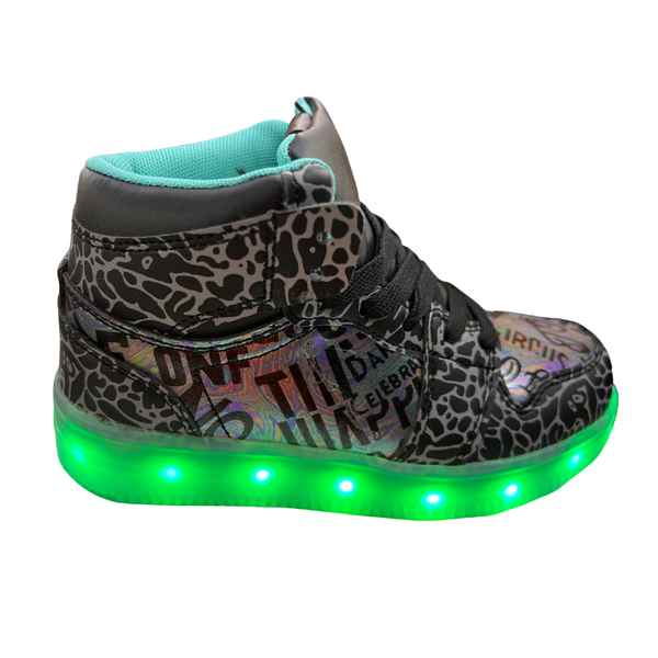 Kids High Top Shoes with Usb Charging Flashing Lights