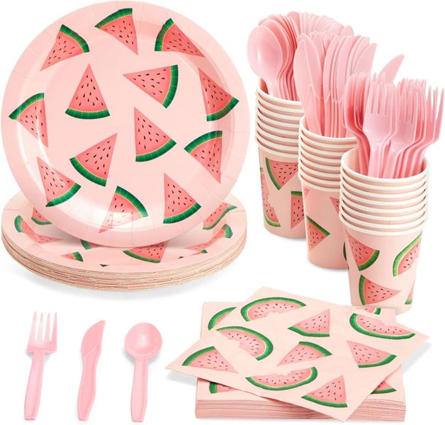 Topika - 144-Piece Watermelon &amp; Pineapple Paper Party Plates and Cutlery Set