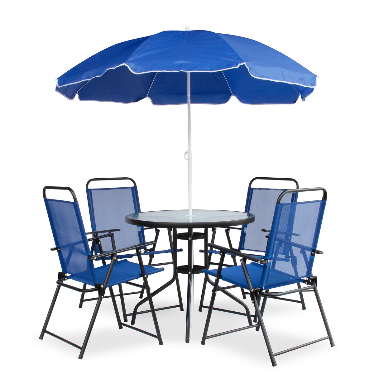Hazlo 6 Piece Outdoor Dining Glass Patio Table Chair Umbrella Set Blue Shop Today. Get it