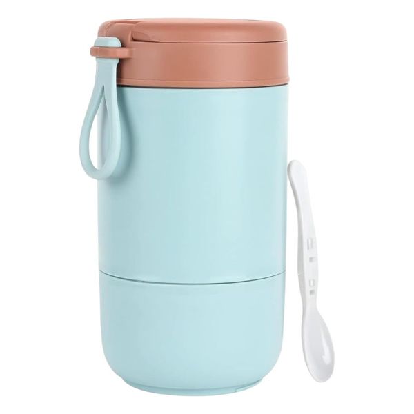 Stainless Steel Double-Layer Insulated Lunch Cup with Folding Spoon