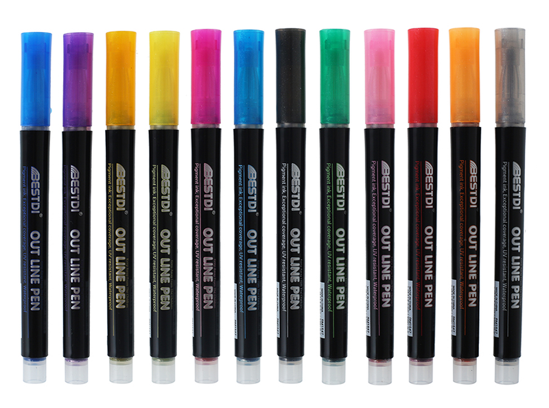 Metallic Self Outlined Marker Pen - Set of 12