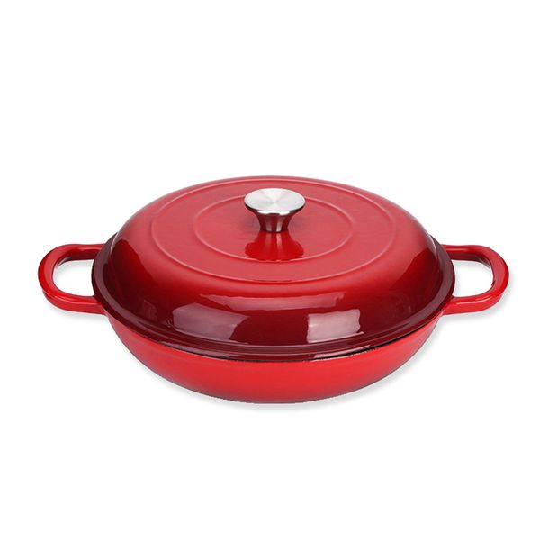 La Cocina 30cm Cast Iron Shallow Casserole -3.5Liter - Red