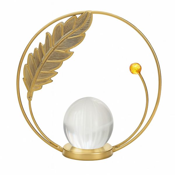 European-Style Leaf Sculpture With Crystal Ball Ornament - Gold