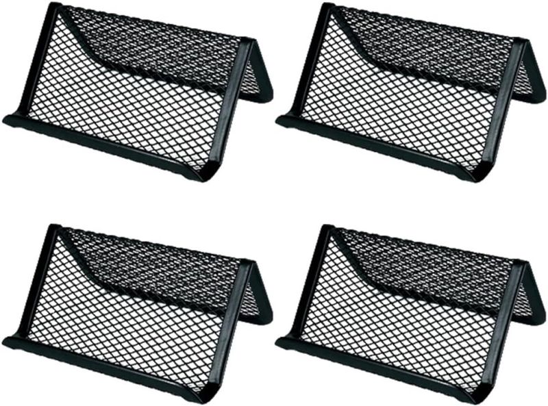 4 Pcs Black Metal Wire Mesh Business Card Holders Rack Rust-resistant