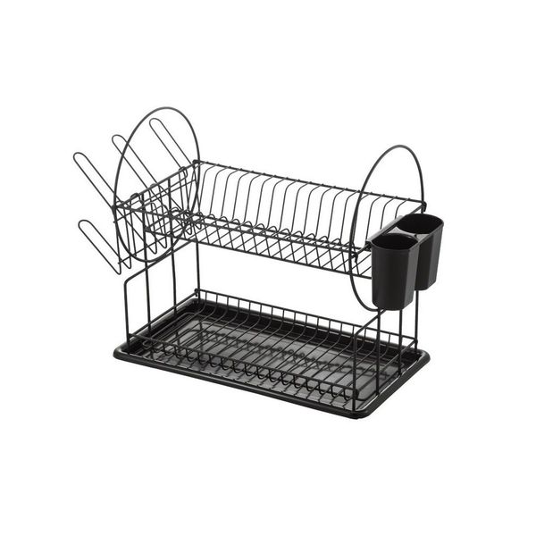 Meshine 2 Tier Black Dish Drainer Rack with Drip Tray