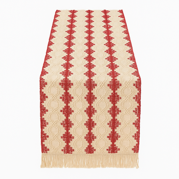 Christmas Geometric Woven Table Runner with Tassel Edges - 180cm x 30cm