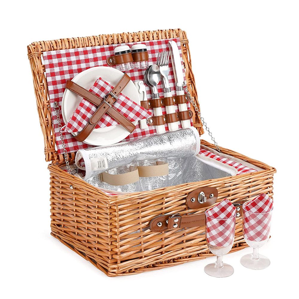 Picnic Basket 2 Person with Cooler Bag Red/White Checked Buy Online