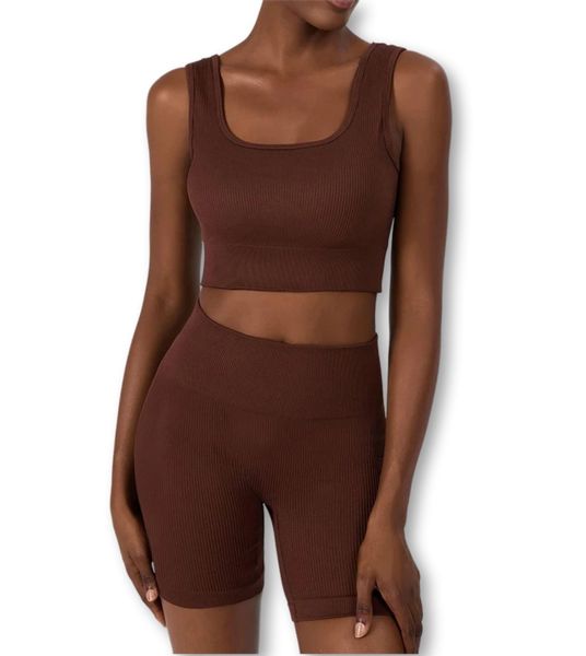 Yoga Basic 2 Piece Seamless Set Sports Bra and Biker Shorts - Black
