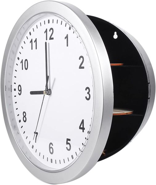 Wall Clock with Hidden Storage Discreet Shelf Compartment-White