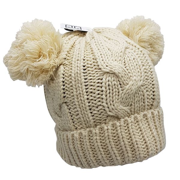 BUFFTEE Winter Warm Knitted Twin Pom Pom Beanie - Butter