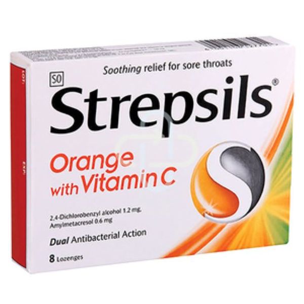 Strepsils Orange With Vitamin C Throat Lozenges - 8