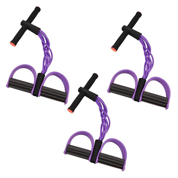 3 Piece with Handles, Elastic Foot Pedal Resistance Bands