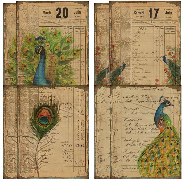 Craft Scrapbooking Ephemera Peacock Paper Set of 8(19cm)