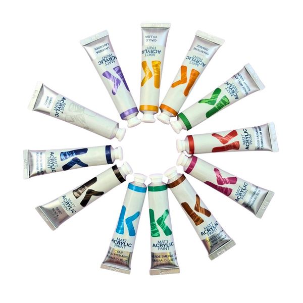 Toy Color - Matt Acrylic Paint Tubes12 x 12ml - Non-Toxic Water-Based Paint