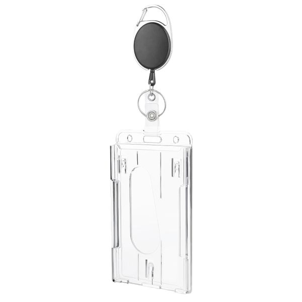Retractable buckle strap transparent PS double card slot ID card holder