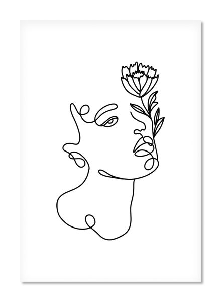 Line Art - Abstract Face with Flowers
